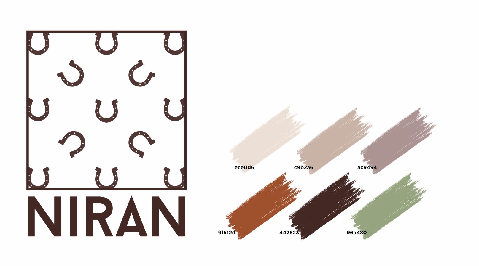 Niran final brand — horseshoe tile mark with earth palette